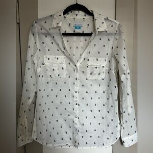 Columbia White Shirt with Blue/Green Tree Pattern